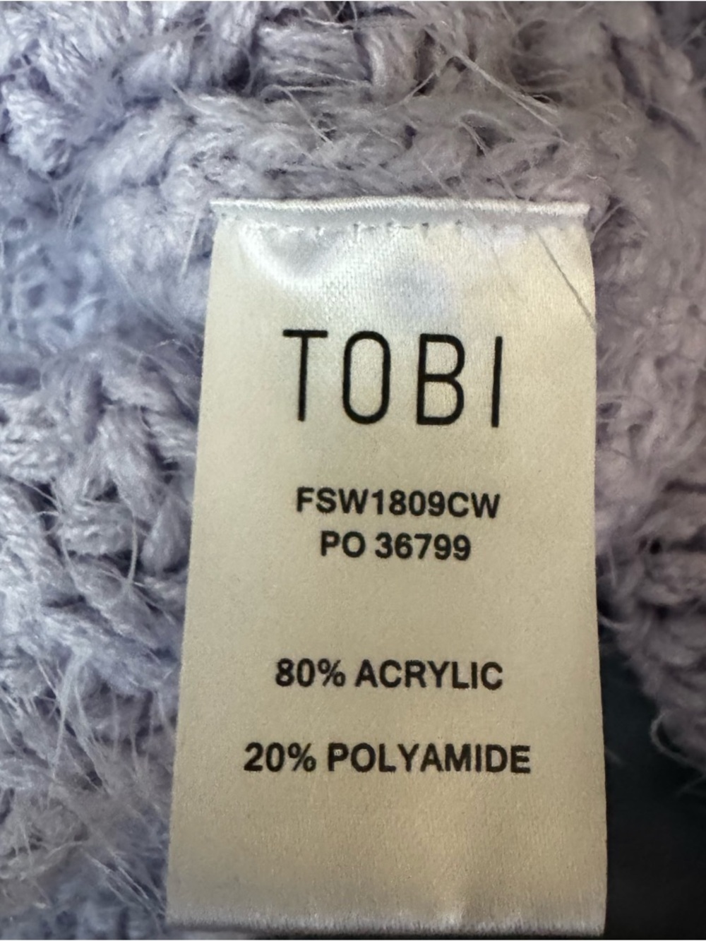 TOBI Valerie Lavender purple off the shoulder fuzzy sweater size large - Picture 10 of 12